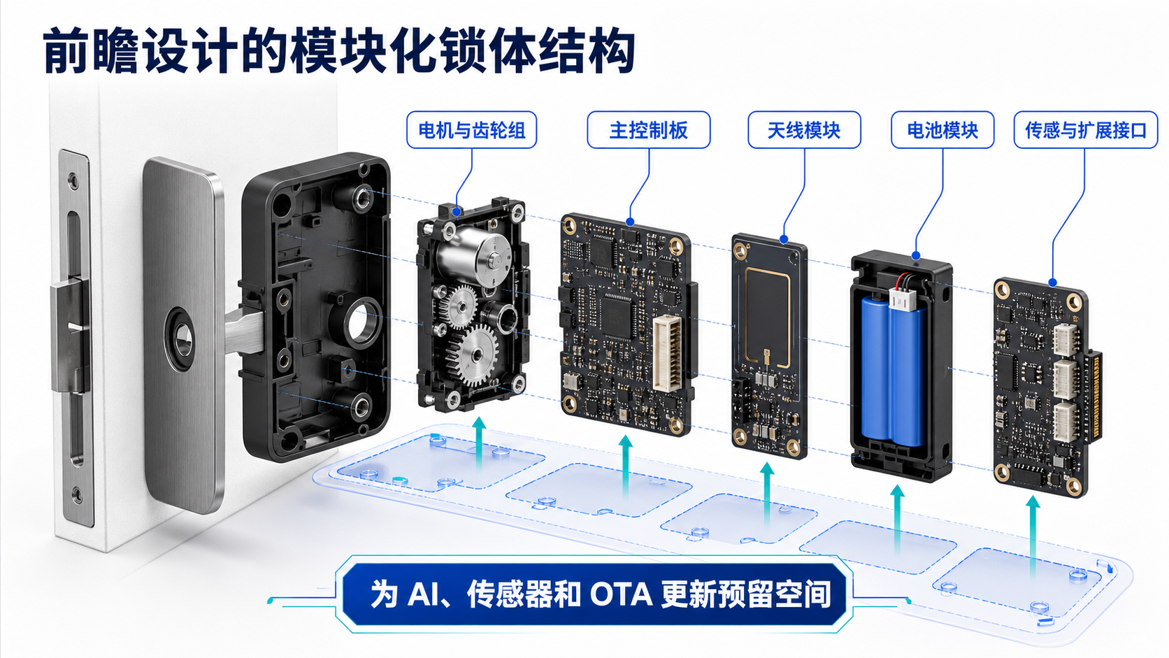 模块化锁体爆炸示意——硬件预留与前瞻设计